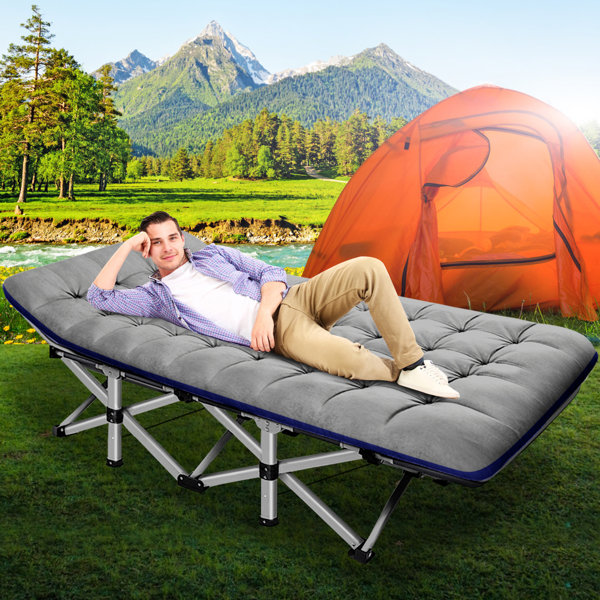 ShangQuan WuLiu Folding Camping Cot W/Mat, Heavy Duty Outdoor Bed w/ Carry Bag, 1200 D Layer